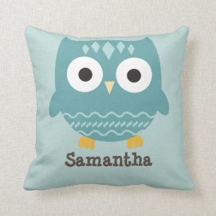 Coussin bleu personnalisé de hibou