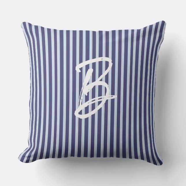 Coussin bleu personnalisé rayé (Recto)