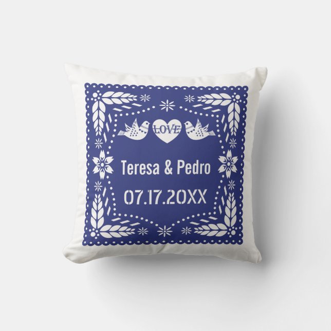 Coussin Bleu picado inséparable fiesta mariage (Recto)