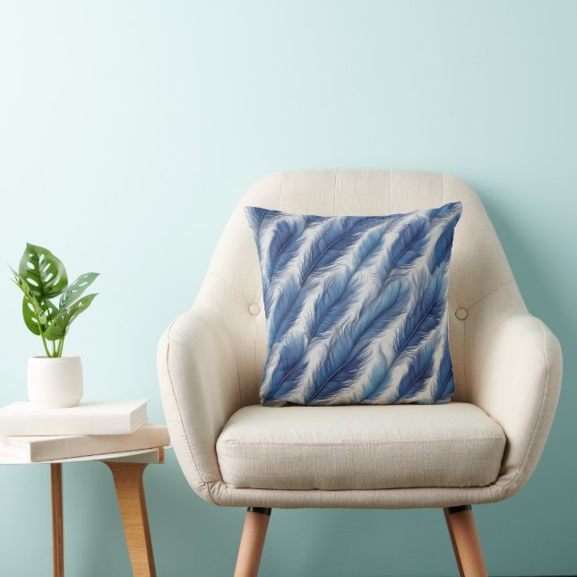Coussin Bleu Plumes Motif (Chaise)