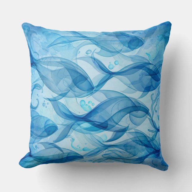 Coussin Bleu Poisson Flowing Abstrait Harmonieux (Recto)