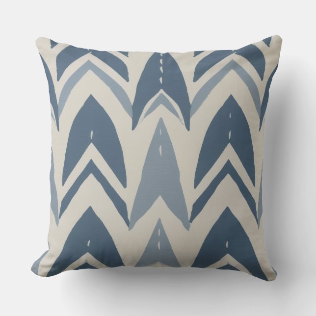 Coussin Bleu Poussiéreux Batik Côtière Parang Chevron Géom (Recto)