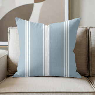 Coussin Bleu Poussiéreux et Rayure Blanche