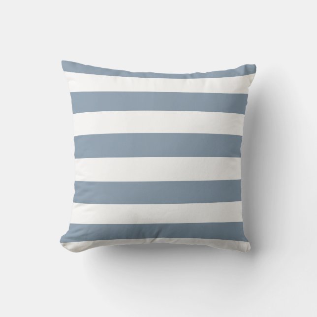 Coussin Bleu Poussiéreux et Rayures Blanches (Recto)