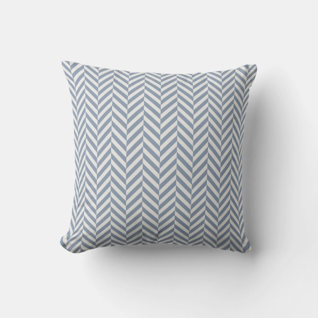 Coussin Bleu Poussiéreux Géométrique en Chevron (Recto)
