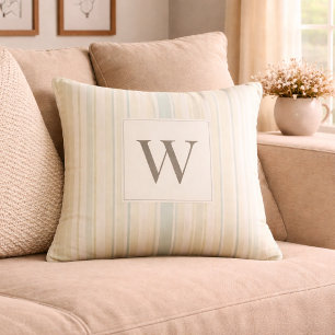 Coussin Bleu Poussiéreux Neutre Initial Rayure Rustique Ma
