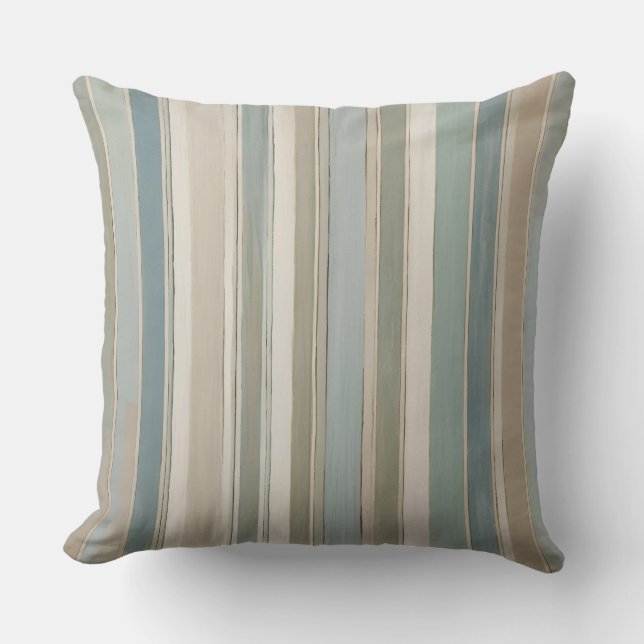 Coussin Bleu Poussiéreux Turquoise Sage Beige Rayure (Recto)
