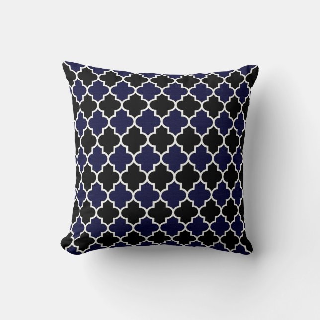 Coussin Bleu Quatrefoil de la marine noire et texturée (Recto)