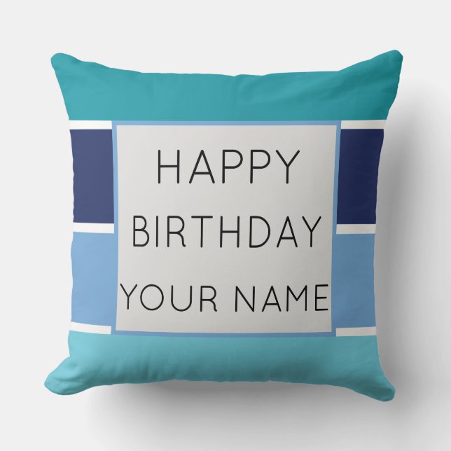 Coussin Bleu rayé Joyeux Anniversaire (Recto)