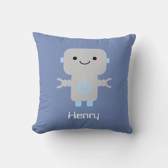 Coussin Bleu robot caricature (Recto)