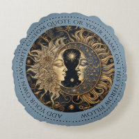 Coussin bleu rond céleste Sun Moon personnalisé