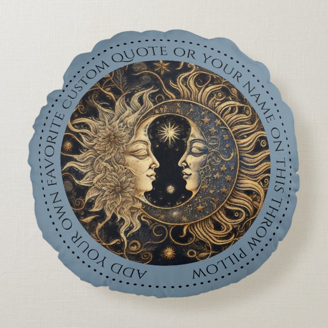 Coussin bleu rond céleste Sun Moon personnalisé (Devant)