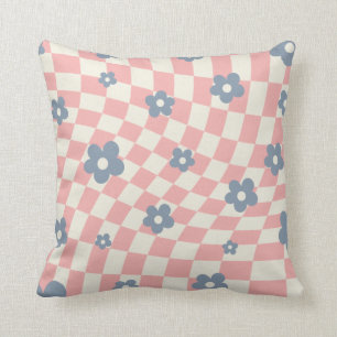 Coussin Bleu rose À damiers Floral