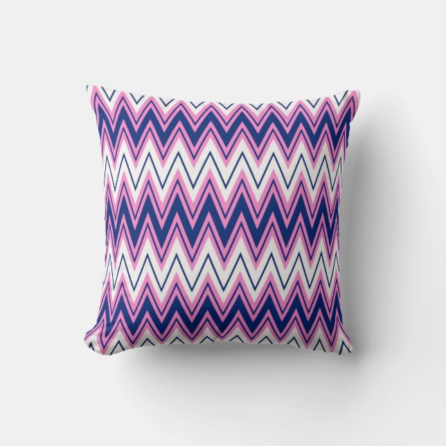 Coussin Bleu Rose Et Motif Géométrique Chevron 2 (Recto)