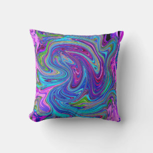 Coussin Bleu, Rose et Violet Groovy Art Abstrait Rétro