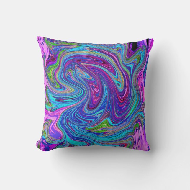 Coussin Bleu, Rose et Violet Groovy Art Abstrait Rétro (Recto)