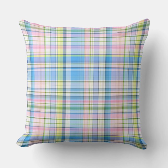 Coussin Bleu Rose Jaune Madras Prépaéré (Recto)