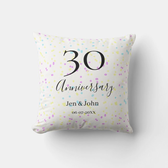 Coussin Bleu rose jaune pois 30e anniversaire nom (Recto)