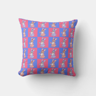 Coussin Bleu rose Kawaii mignet À damiers lapin lapin