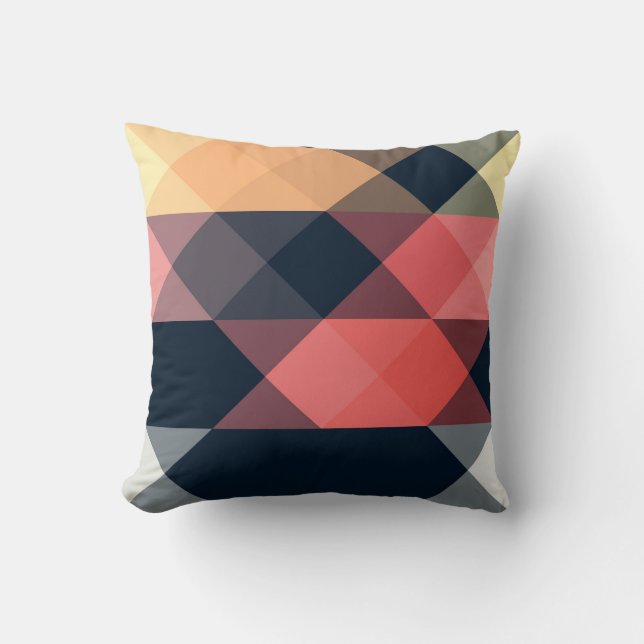 Coussin bleu rose orange pêche géométrique (Recto)