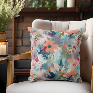 Coussin Bleu rouge Abstrait peinture motif floral