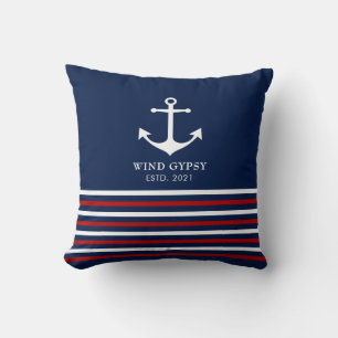 Coussin Bleu rouge blanc Ancre marine Personnalisée