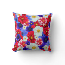 Bleu, Rouge, Blanc Fleur Motif Design Jeter Pillo