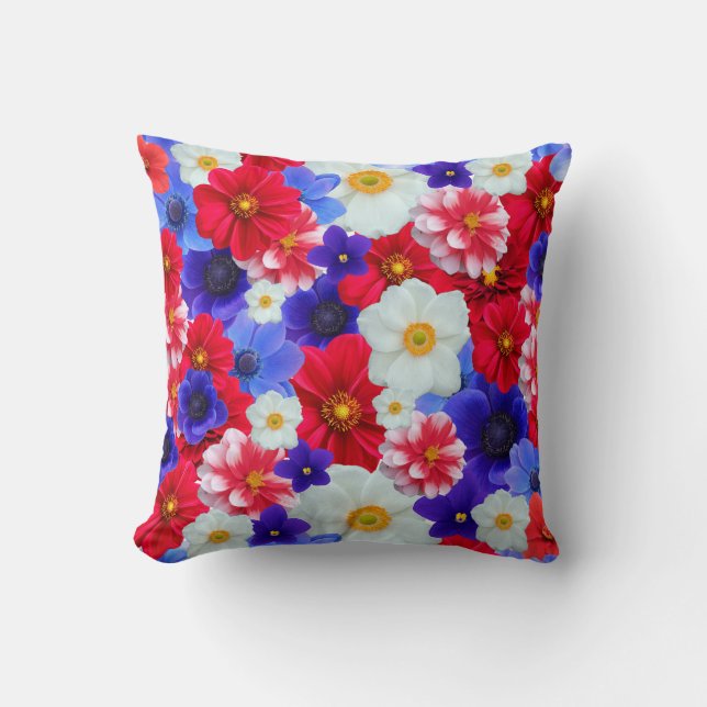 Coussin Bleu, Rouge, Blanc Fleur Motif Design Jeter Pillo (Recto)