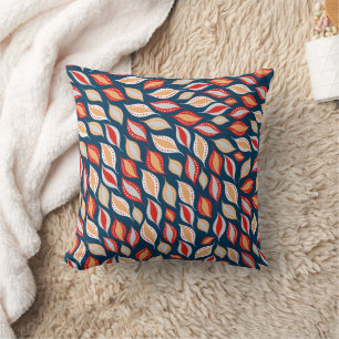 Coussin Bleu Rouge Boho Style Feuille Motif