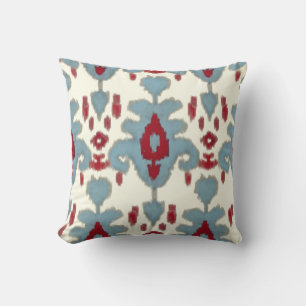 Coussin Bleu rouge de motif tribal vintage d'IKAT
