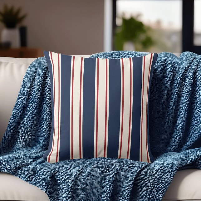 Coussin Bleu, rouge et crème Tige verticale (Créateur téléchargé)