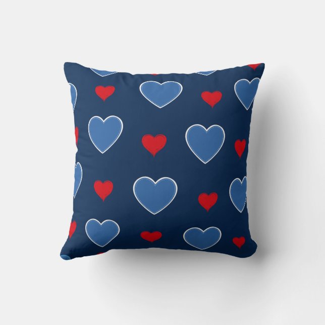 Coussin Bleu Rouge Mignon Cosy Moderne Romantique Chic Cœu (Verso)