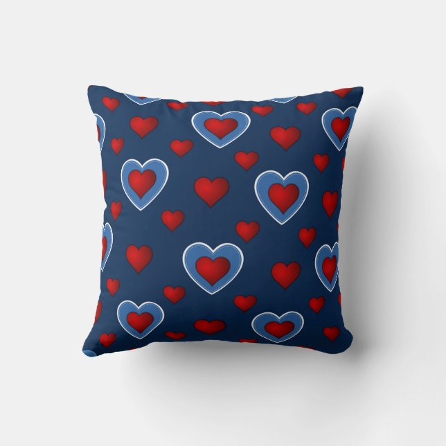 Coussin Bleu Rouge Mignon Cosy Moderne Romantique Chic Cœu (Verso)