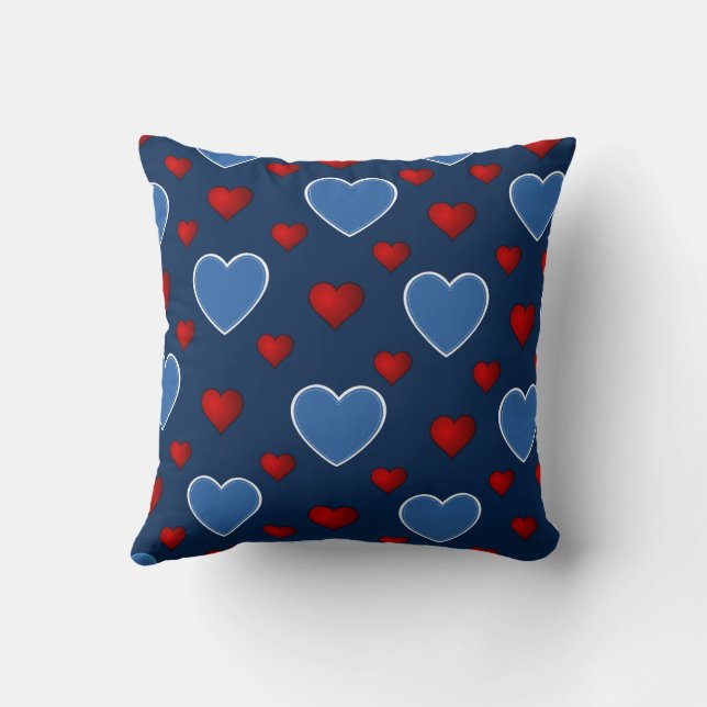 Coussin Bleu Rouge Mignon Cosy Moderne Romantique Chic Cœu (Verso)