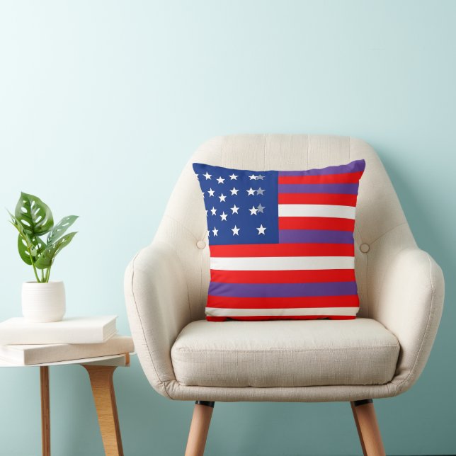 Coussin Bleu rouge patriotique et bandes blanches avec éto (Chaise)