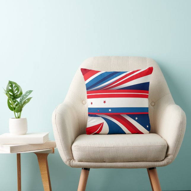 Coussin Bleu rouge patriotique et Vagues blanches avec éto (Chaise)