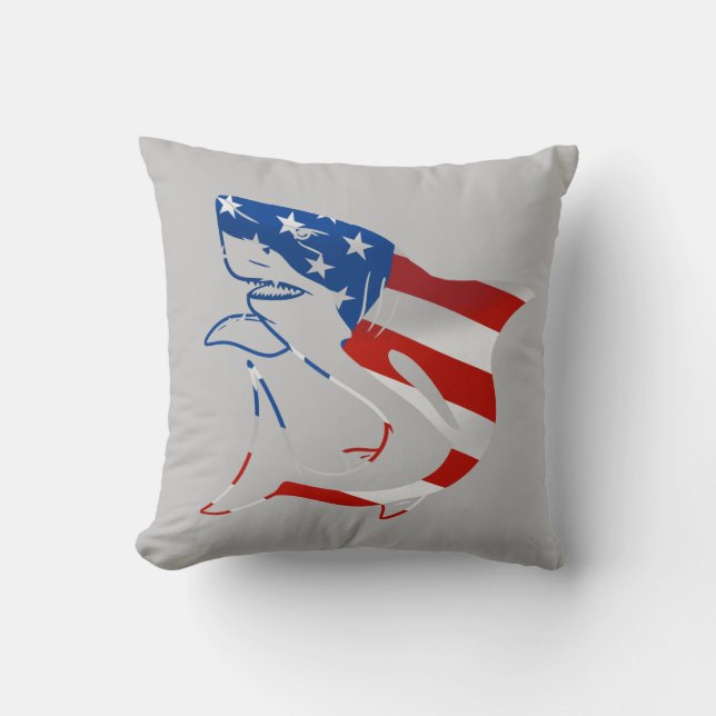 Coussin Bleu rouge requin à drapeau bleu sur arrière - pla (Recto)
