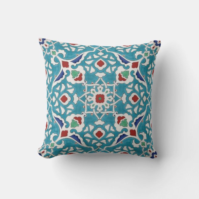 Coussin Bleu Rouge Vert Blanc Portugais Azulejo Motif (Recto)