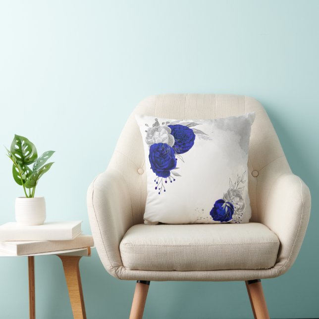 Coussin bleu royal argent floral  (Chaise)