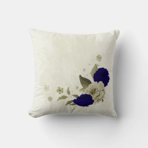 Coussin Bleu royal beige floral