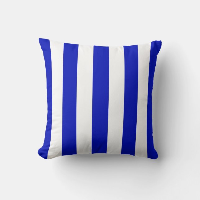 Coussin Bleu Royal Blanc XL Motif Rayures (Recto)