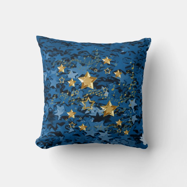Coussin Bleu royal et carreau carré d'étoiles d'or (Recto)