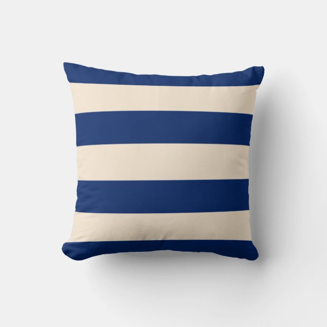 Coussin Bleu Royal et Rayures Blanc Antique (Recto)
