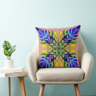 Coussin Bleu Royal & Floral MandalaBoho Botanique Doré