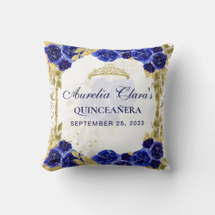 Coussin Bleu Royal Floral Princesse Or Arche Quinceanera