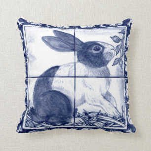 Coussin Bleu rustique hollandais Rabbit Dedham Delft Cotta