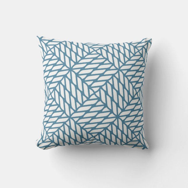 Coussin Bleu sarcelle blanc corde nœud filet côtier (Recto)