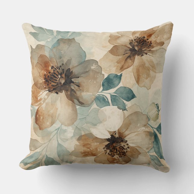 Coussin Bleu sarcelle Crème Rouille Moderne Fleuriste de F (Recto)