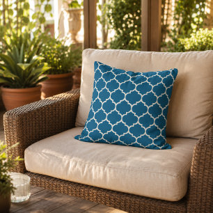 Coussin Bleu sarcelle foncé vert ivoire trèfle en treillis