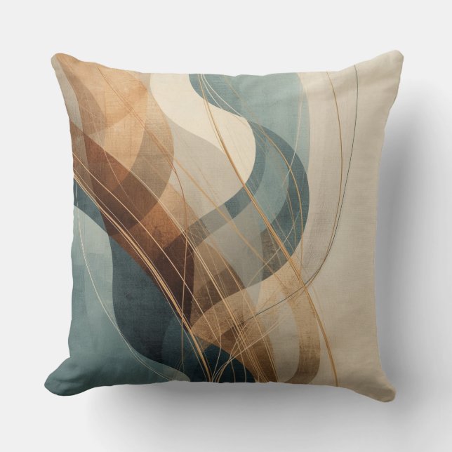 Coussin Bleu sarcelle Gris rouille Crème Abstrait Fermier (Recto)